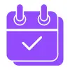 Purple calendar icon with two rings at the top and a checkmark in the center, symbolizing a scheduled or completed event.