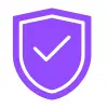 A purple shield icon with a white checkmark in the center, symbolizing security or protection.